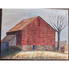 Vtg 70s Landscape Watercolor 12×16 Barn Rustic Primitive Country Signed Banas