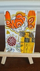 ACEO original art mini card gouache watercolor ink abstract floral collage 12