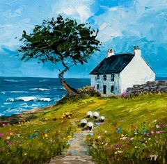 Irish Cottage Original Oil Painting Ireland Coastal Landscape Textured Art 8×8