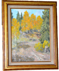 Oil on panel, „Fall Landscape“ New Mexico by artist Harlan Lizer (1910 – 2003)