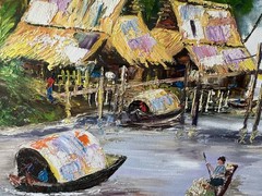 Monsoon Time Thailand Oil Painting NEWLY FRAMED 30 X 20