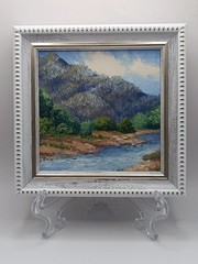 Original Miniature Mountain River Oil Painting Framed Landscape Nature Art 4×4