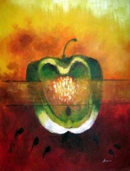 40×30 Green Pepper in a Warm Setting Oil Painting Decorative Still Life Fruit