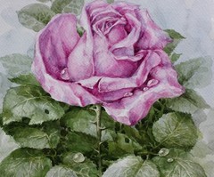 Rose Original Watercolor Painting Floral Artwork Pink Purple Flower Wall Art