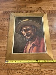 Vintage Framed Oil on Canvas Brazilian School Farmer Signed „Chedige“ MCM