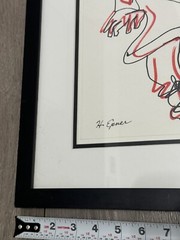 HILDA EPNER B1929 D2023 QUALITY ABSTRACT SINGLE LINE DRAWING FRAMED 17”x21” RED