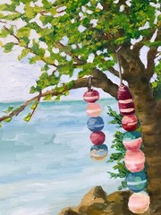 Florida Keys Buoys by Marina Fisher, Oil Painting, canvas on panel, size 11”x14”