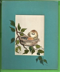 Original Art Watercolor Cartoon Drawing Relaxing Baby Robin In Nest By Beveridge