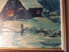 Rare~Mary Altha Nims~Original Oil Board Painting~Moonlit House~Winters Night~Art