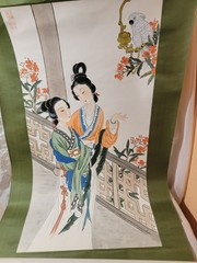Chinese Scroll Figural Asian Ladies Original Painting Home Decoration Signed Art