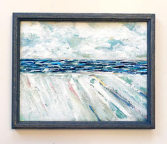 Original framed abstract Seascape Painting 11 x 14 acrylic beach wall art canvas
