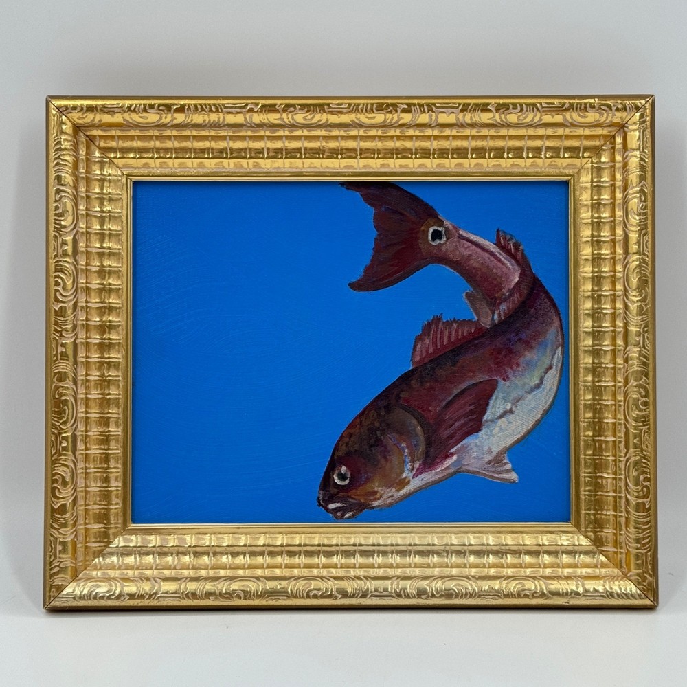 Original Contemporary Fish Still Life Oil Painting on Canvas, Signed