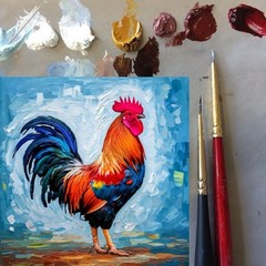 ORIGINAL Oil PAINTING on Canvas Rooster Textured Art 12×12 in Custom Order