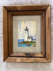 Charles Stepule Signed Painting East Coast Lighthouse Watercolor Framed