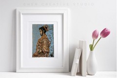 Woman Painting Girl Original Art Abstract Wall Art Woman in Gold Painting