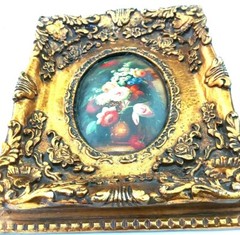 Floral Ornate Gold Frame Oval Wood Plaster Art of Flowers Wall Decor Print
