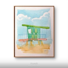 Original Beach House 2 Painting By Alannah Dyer- Acrylic 9×12 in. Surf Vacation