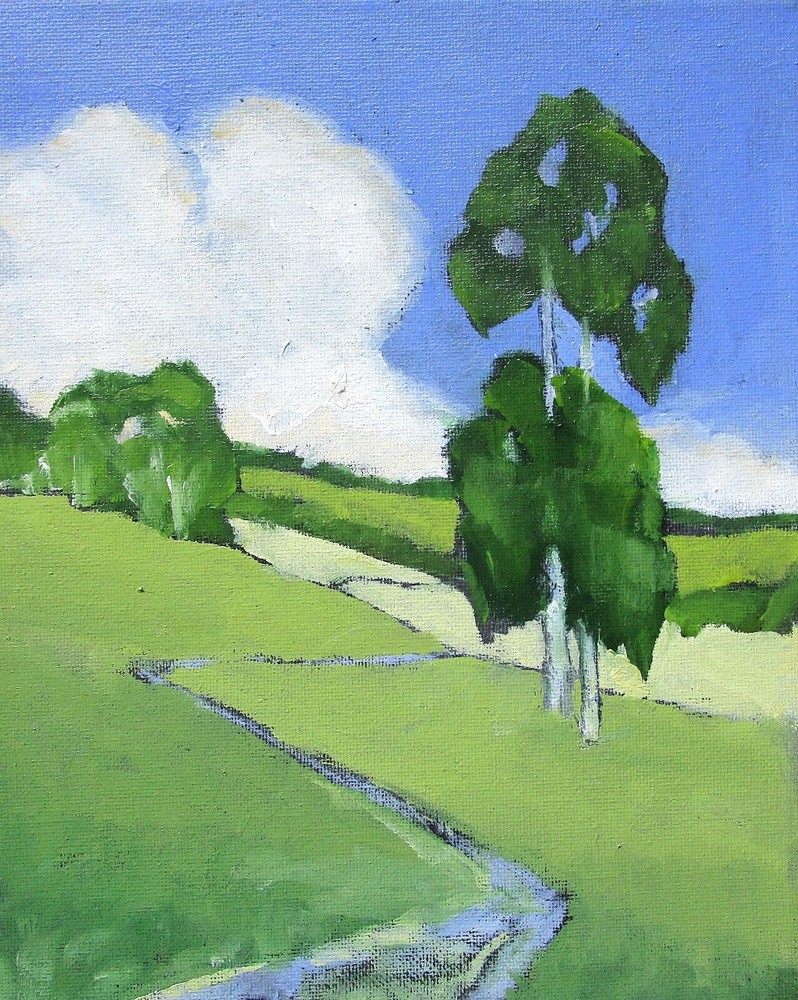 Lynne French Art CALIFORNIA EUCALYPTUS HILLS Signed Landscape O/C Painting 8X10