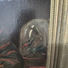 Rare 🦜 Early 1800s Victorian Oil Painting Portrait Of Woman And Taxidermy Birds