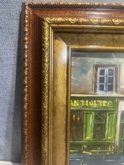 Vintage Mid-Century Paris Street Scene Oil Painting – Ornate Gold Wood Frame