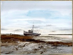 1970s Beached Boat „Sundown“ Painting by Ritchie Benson CHALLIS GALLERIES