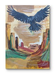 Mixed Media Desert Crow Original Artwork 12 x 16 Canvas