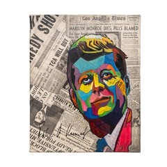 Kennedy acrylic collage painting with retro newspapers on canvas pop art style