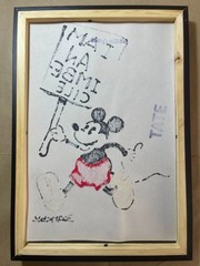 BANKSY drawing framed on sealed and signed wood