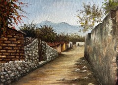 Vintage Landscape Art Oil Painting Architecture Buildings Homes Latin American B