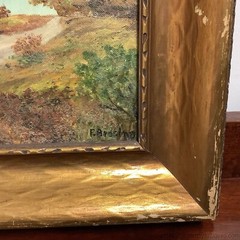 Landscape Oil Painting On Board American West Western Mountains River Boulders