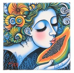 MICHEL BLAZQUEZ “Woman With Papaya #2” Acrylic Painting