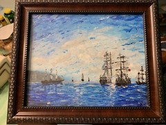 Dream Art Framed Painting Seascape War Ship United British and American Fleet