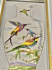 Alcora Made in Spain Tile Hummingbirds Art With Gold Trimming. Vintage Rare Uniq
