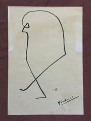 PICASSO drawing and painting on old paper signed stamped vintage