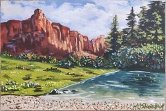 Mountain Landscape Original Acrylic Painting Art Hardboard Hand Painted 12×8 in