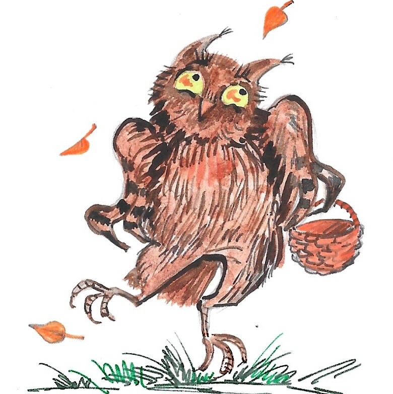 4X4 PRINT OF PAINTING RYTA HALLOWEEN HOOT OWL SKETCH DRAWING Folk Art Fun 🍁