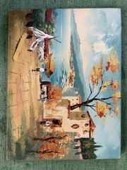 Original Oil Painting of Italian School / Mediterranean Scene Circa 1950s Signed