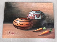 Vtg 90’s 12×16 Signed Oil Painting ‚C. Kay‘ Southwest/Native American Pottery