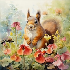 Watercolor Squirrel Painting Art Print Wall Animal Art