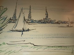 Heinrich Stegemann (1888-1945) Sailboat Seascape Ink & Colored Pencil on Paper