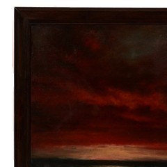 WALTER TEUNINK Original Vintage Signed Landscape Seascape Red Clouds Painting