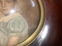 Antique Portrait Miniature Painting of a Boy Spanish Mexican ? Latin Text verso