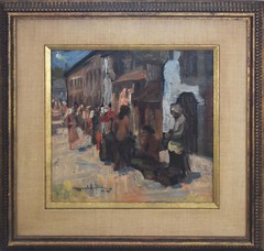 ZYGMUNT LANDAU-Polish Modernist-Original Signed Oil-Old Warsaw Street Scene