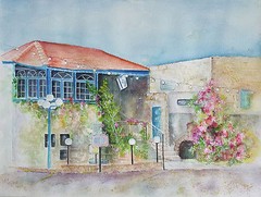 Painter Suzanne Obrand, Holocaust Survivor, Watercolor Painting „Israel #2“