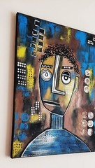 A.Z. Davis 20X16″ Painting Abstract Modern Pop Street Outsider Brut Figure Art