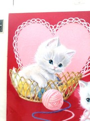 Cats Vintage hand-drawn picture Three kittens playing with balls of yarn Cute