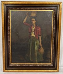 Old Vintage Hungarian Original Oil Painting Portrait of Woman Signed Framed