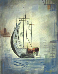 JANE GIBBS „FISHERMAN’S WARF COASTAL GALE“ ORIGINAL WATERCOLOR PAINTING 1965