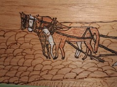 Large 18.5 X 21.5 Vintage Pyrography/Carved Wooden Green Frame Country Landscape