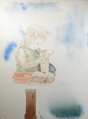 David Peter Ramos Untitled Original Drawing & Painting on Canvas little girl OBO